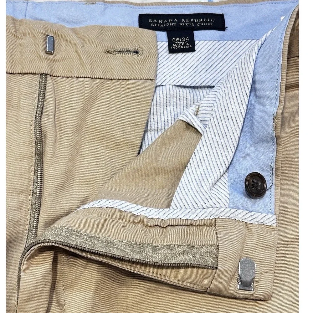 Banana Republic Straight Dress Chino Mens Khaki Tan Cotton Pants Academia‎ 36